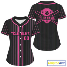 Load image into Gallery viewer, Women's Pink And Black Baseball Jersey Custom Classic Pinstripe Baseball Shirt For Fans NYN0872