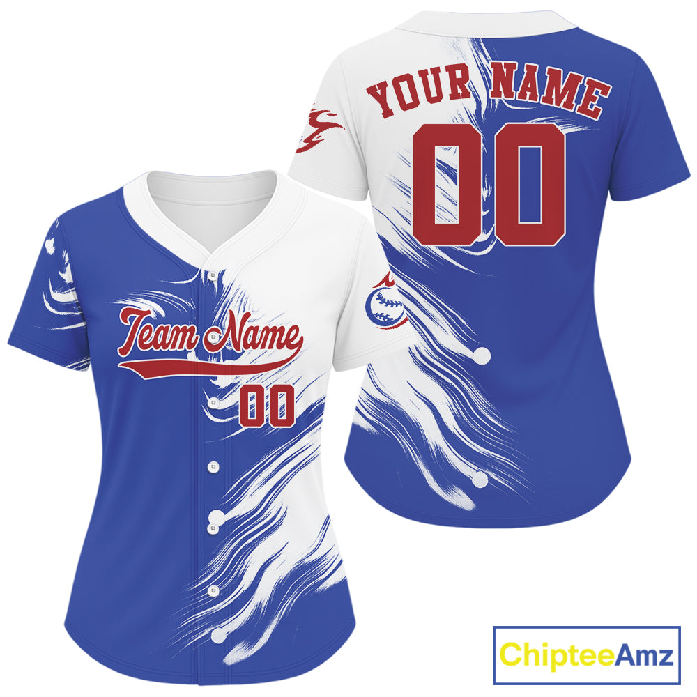 Women's Blue And White Baseball Jersey Personalized Outfits Baseball Shirt For Newborns NYN0883