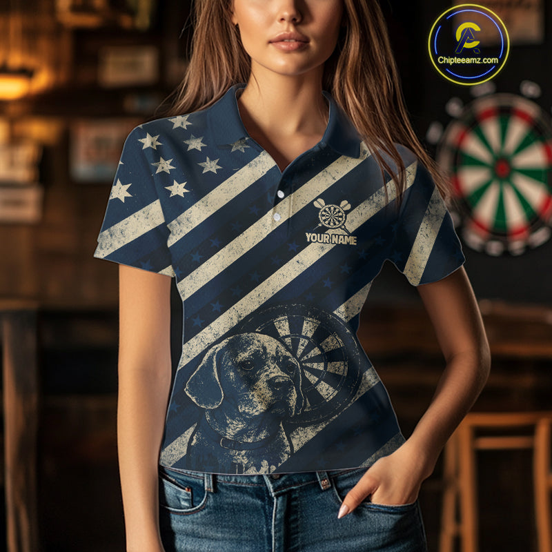Custom Blue Grunge Dog Dartboard Darts Jersey For Women Outfit Patriotic Dart Team Jersey  NYN1276