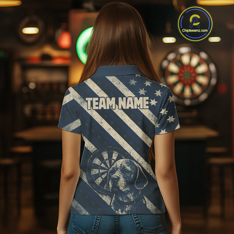 Custom Blue Grunge Dog Dartboard Darts Jersey For Women Outfit Patriotic Dart Team Jersey  NYN1276