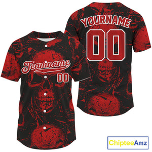 Custom Red Skulls Creepy Grunge Baseball Jersey For Men Halloween Baseball Team Shirt NYN1284