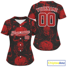 Load image into Gallery viewer, Custom Red Skulls Creepy Grunge Baseball Jersey For Women Halloween Baseball Team Shirt NYN1284