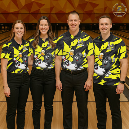 Funny Bowling Pins & Ball Bowling Jersey For Men Custom Cheer Beer Bowling Team Shirts| Yellow NYN4303