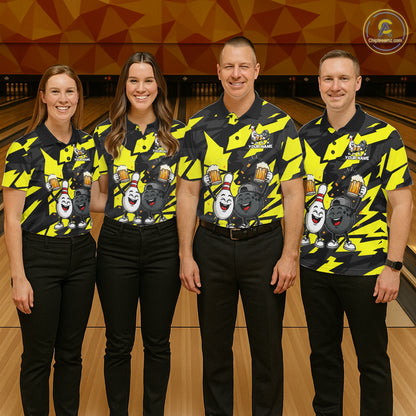 Drunk Bowling Pins & Ball Funny Bowling Jersey For Men Custom Cheer Beer Bowling Team Shirts| Yellow NYN4304
