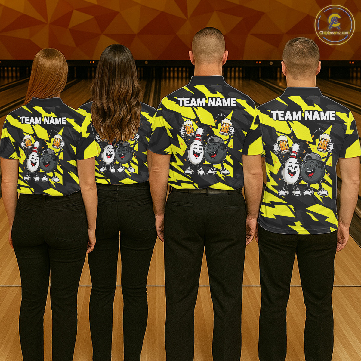 Drunk Bowling Pins & Ball Funny Bowling Jersey For Men Custom Cheer Beer Bowling Team Shirts| Yellow NYN4304