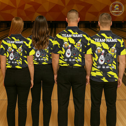Drunk Bowling Pins & Ball Funny Bowling Jersey For Men Custom Cheer Beer Bowling Team Shirts| Yellow NYN4304
