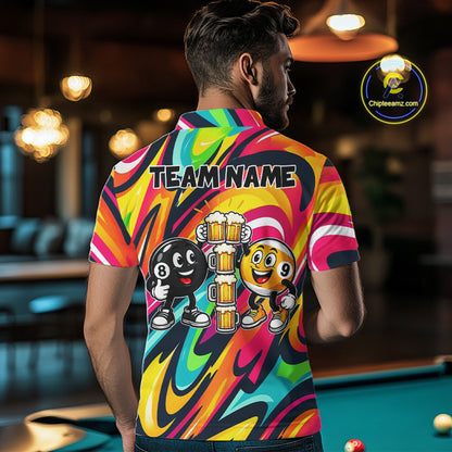 Drunk 8 Ball & 9 Ball Funny Colorful Billiard Shirts For Men Custom Cheer Beer Billiard Team Shirts NYN4305