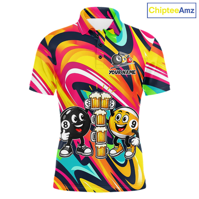Drunk 8 Ball & 9 Ball Funny Colorful Billiard Shirts For Men Custom Cheer Beer Billiard Team Shirts NYN4305
