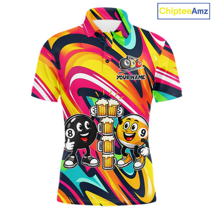 Drunk 8 Ball & 9 Ball Funny Colorful Billiard Shirts For Men Custom Cheer Beer Billiard Team Shirts NYN4305