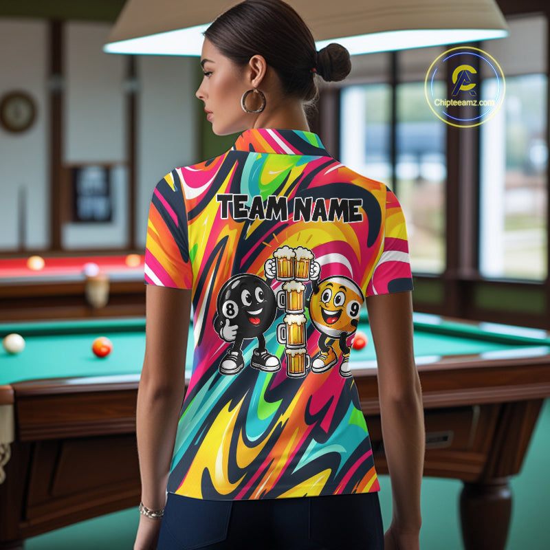 Drunk 8 Ball & 9 Ball Funny Colorful Billiard Shirts For Women Custom Cheer Beer Billiard Team Shirts NYN4305