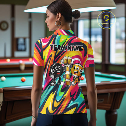 Drunk 8 Ball & 9 Ball Funny Colorful Billiard Shirts For Women Custom Cheer Beer Billiard Team Shirts NYN4305