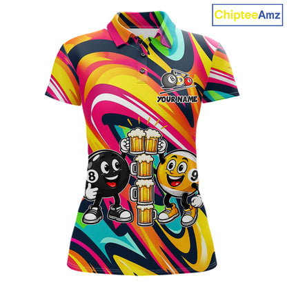 Drunk 8 Ball & 9 Ball Funny Colorful Billiard Shirts For Women Custom Cheer Beer Billiard Team Shirts NYN4305