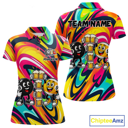 Drunk 8 Ball & 9 Ball Funny Colorful Billiard Shirts For Women Custom Cheer Beer Billiard Team Shirts NYN4305
