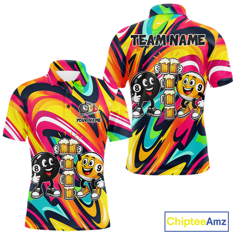 Drunk 8 Ball & 9 Ball Funny Colorful Billiard Shirts For Men Custom Cheer Beer Billiard Team Shirts NYN4305
