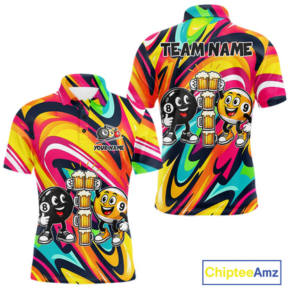 Drunk 8 Ball & 9 Ball Funny Colorful Billiard Shirts For Men Custom Cheer Beer Billiard Team Shirts NYN4305