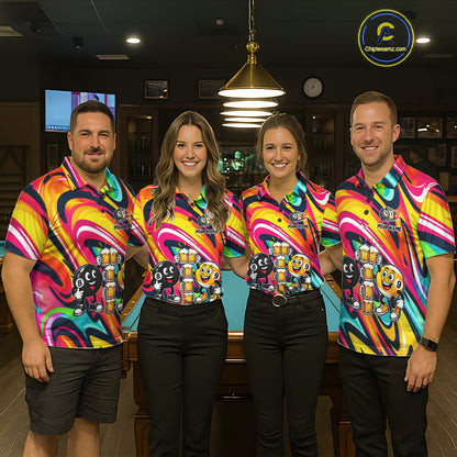 Drunk 8 Ball & 9 Ball Funny Colorful Billiard Shirts For Men Custom Cheer Beer Billiard Team Shirts NYN4305