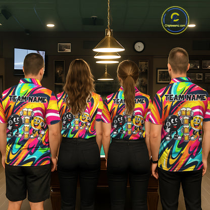 Drunk 8 Ball & 9 Ball Funny Colorful Billiard Shirts For Men Custom Cheer Beer Billiard Team Shirts NYN4305