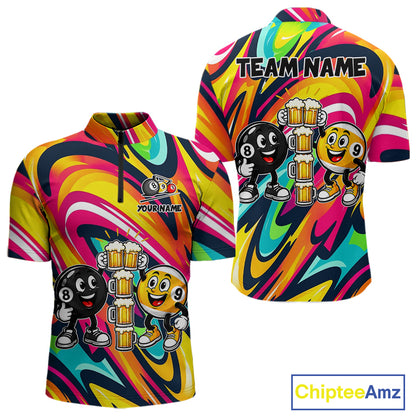 Drunk 8 Ball & 9 Ball Funny Colorful Billiard Shirts For Men Custom Cheer Beer Billiard Team Shirts NYN4305