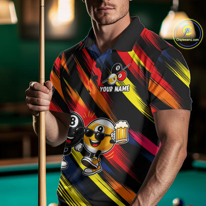 8 Ball & 9 Ball Funny Colorful Strikes Billiard Shirts For Men Custom Cheer Beer Billiard Team Shirts NYN4307