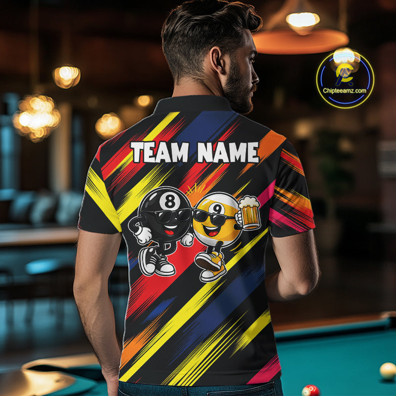 8 Ball & 9 Ball Funny Colorful Strikes Billiard Shirts For Men Custom Cheer Beer Billiard Team Shirts NYN4307