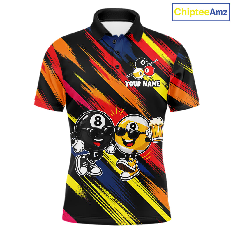 8 Ball & 9 Ball Funny Colorful Strikes Billiard Shirts For Men Custom Cheer Beer Billiard Team Shirts NYN4307