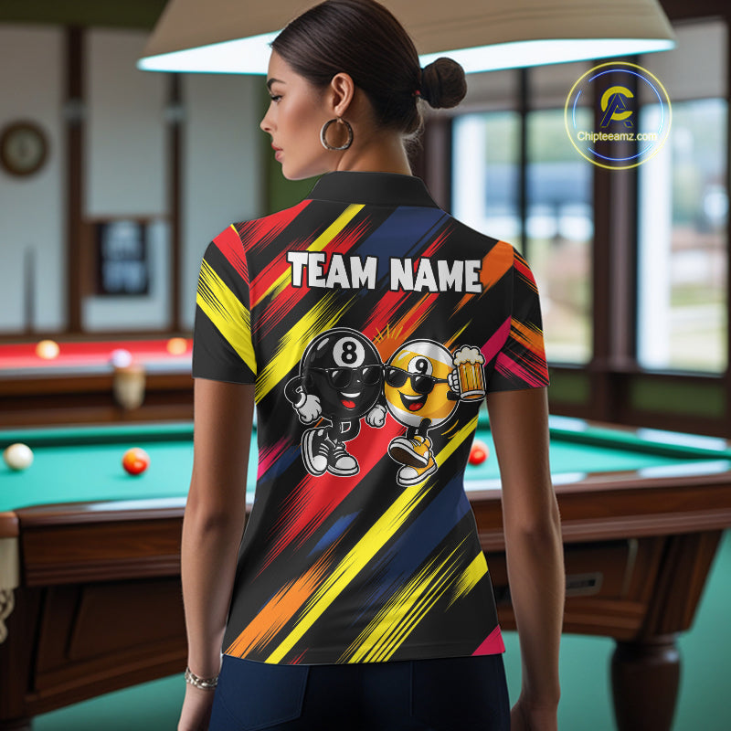 8 Ball & 9 Ball Funny Colorful Strikes Billiard Shirts For Women Custom Cheer Beer Billiard Team Shirts NYN4307