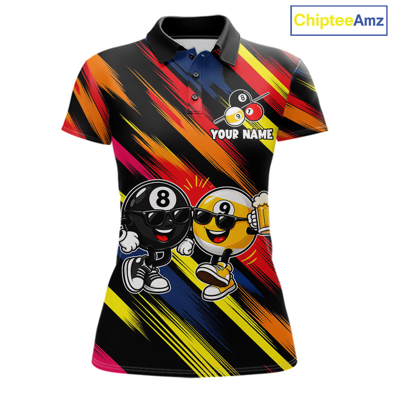 8 Ball & 9 Ball Funny Colorful Strikes Billiard Shirts For Women Custom Cheer Beer Billiard Team Shirts NYN4307