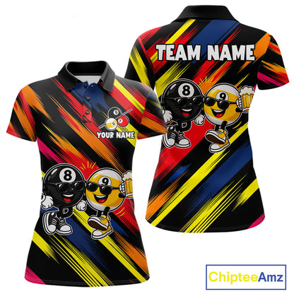 8 Ball & 9 Ball Funny Colorful Strikes Billiard Shirts For Women Custom Cheer Beer Billiard Team Shirts NYN4307