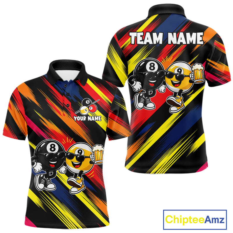 8 Ball & 9 Ball Funny Colorful Strikes Billiard Shirts For Men Custom Cheer Beer Billiard Team Shirts NYN4307