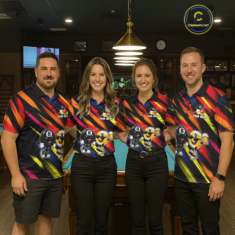8 Ball & 9 Ball Funny Colorful Strikes Billiard Shirts For Men Custom Cheer Beer Billiard Team Shirts NYN4307