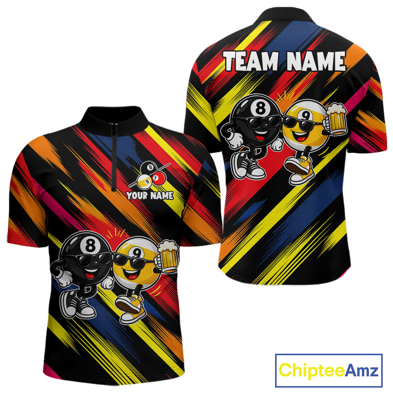 8 Ball & 9 Ball Funny Colorful Strikes Billiard Shirts For Men Custom Cheer Beer Billiard Team Shirts NYN4307
