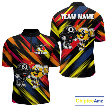 8 Ball & 9 Ball Funny Colorful Strikes Billiard Shirts For Men Custom Cheer Beer Billiard Team Shirts NYN4307