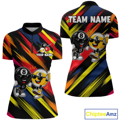 8 Ball & 9 Ball Funny Colorful Strikes Billiard Shirts For Women Custom Cheer Beer Billiard Team Shirts NYN4307