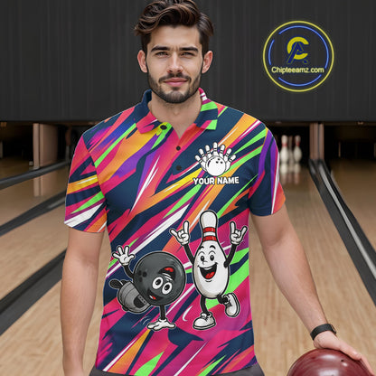 Hiphop Bowling Pins & Ball Strike Colorful Bowling Jersey For Men Custom Funny Bowling Team Shirts NYN4308