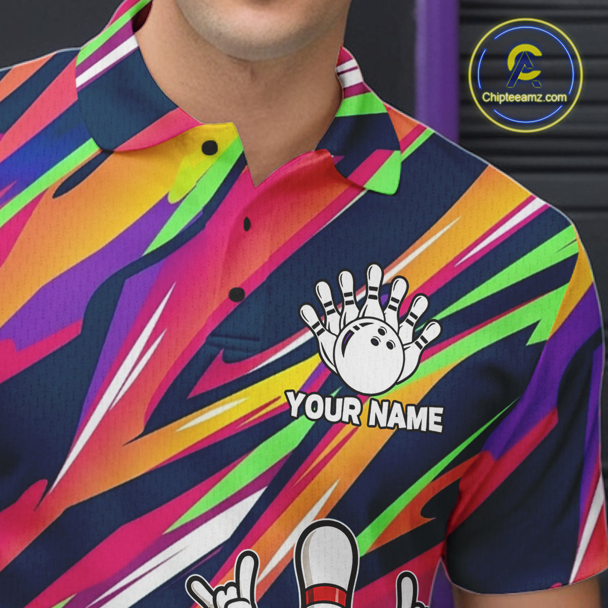 Hiphop Bowling Pins & Ball Strike Colorful Bowling Jersey For Men Custom Funny Bowling Team Shirts NYN4308