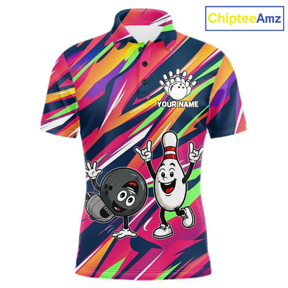 Hiphop Bowling Pins & Ball Strike Colorful Bowling Jersey For Men Custom Funny Bowling Team Shirts NYN4308