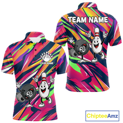 Hiphop Bowling Pins & Ball Strike Colorful Bowling Jersey For Men Custom Funny Bowling Team Shirts NYN4308