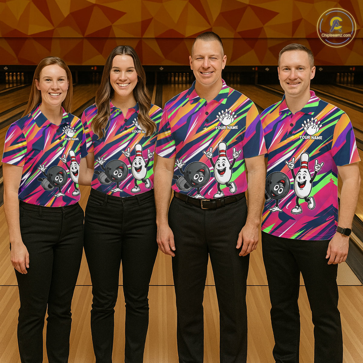 Hiphop Bowling Pins & Ball Strike Colorful Bowling Jersey For Men Custom Funny Bowling Team Shirts NYN4308