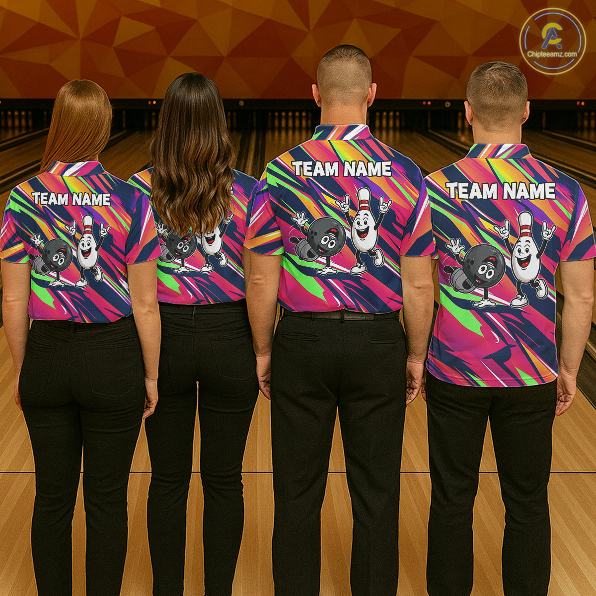 Hiphop Bowling Pins & Ball Strike Colorful Bowling Jersey For Men Custom Funny Bowling Team Shirts NYN4308