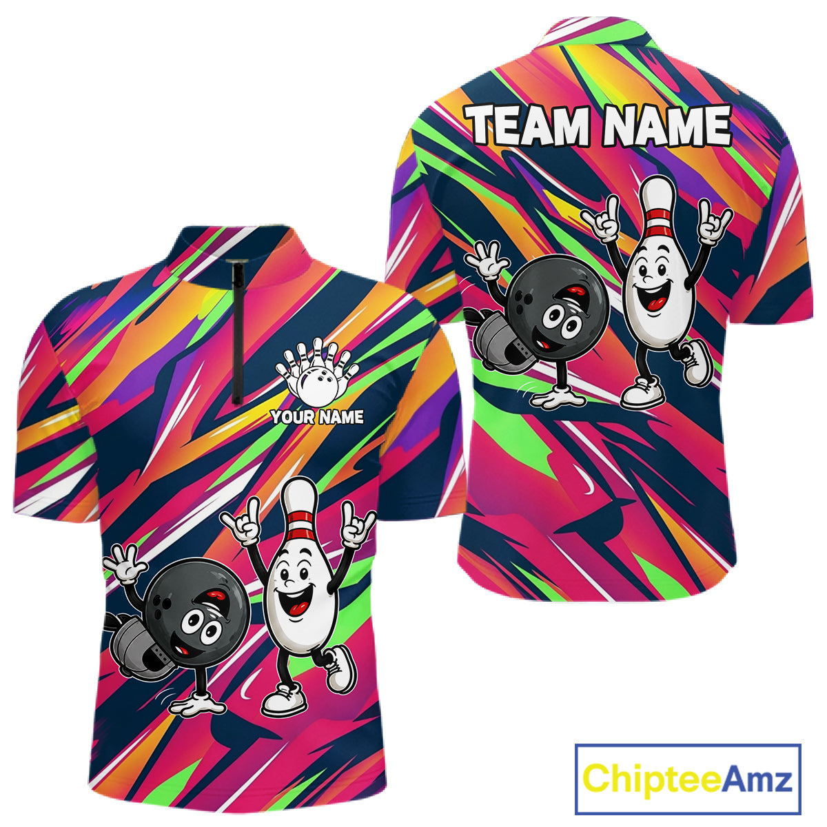 Hiphop Bowling Pins & Ball Strike Colorful Bowling Jersey For Men Custom Funny Bowling Team Shirts NYN4308