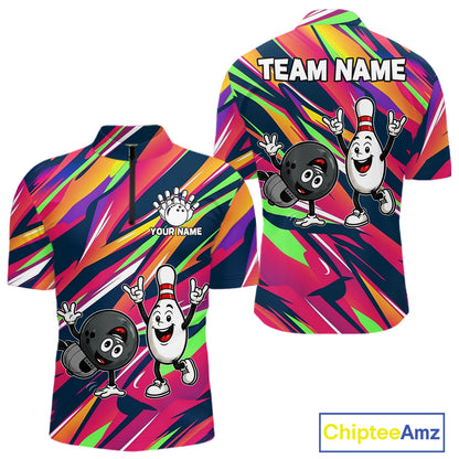Hiphop Bowling Pins & Ball Strike Colorful Bowling Jersey For Men Custom Funny Bowling Team Shirts NYN4308