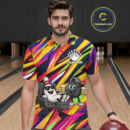 Chill Bowling Pins & Ball Strike Colorful Bowling Jersey For Men Custom Funny Drunk Bowling Team Shirts NYN4309
