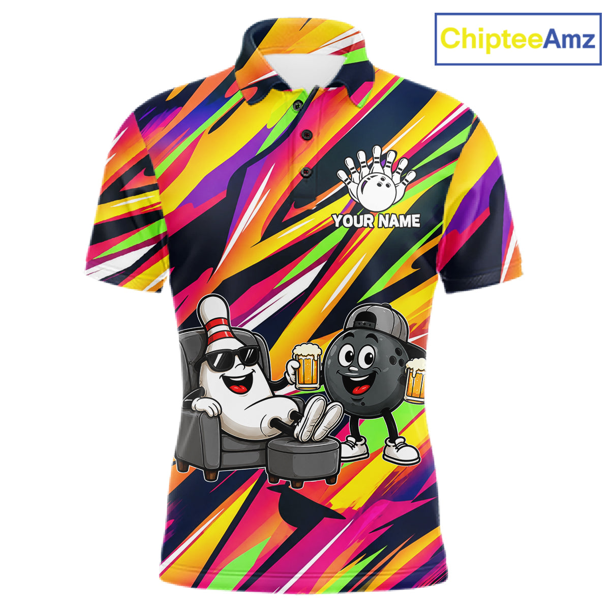 Chill Bowling Pins & Ball Strike Colorful Bowling Jersey For Men Custom Funny Drunk Bowling Team Shirts NYN4309