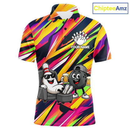 Chill Bowling Pins & Ball Strike Colorful Bowling Jersey For Men Custom Funny Drunk Bowling Team Shirts NYN4309
