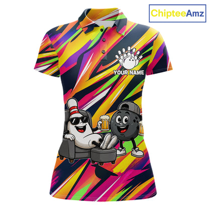 Chill Bowling Pins & Ball Strike Colorful Bowling Jersey For Women Custom Funny Drunk Bowling Team Shirts NYN4309