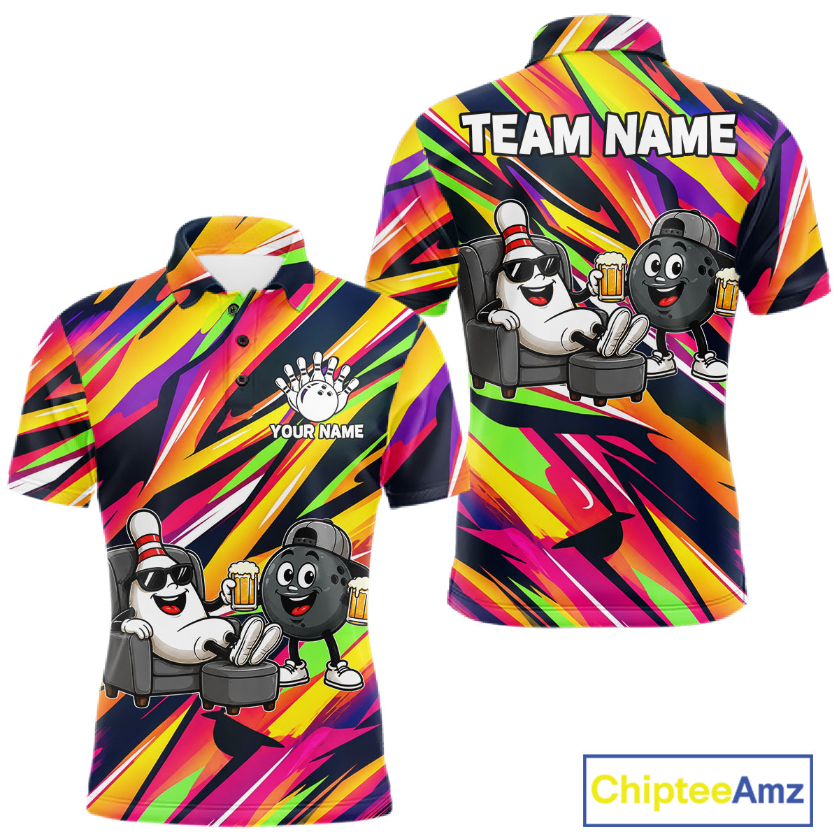 Chill Bowling Pins & Ball Strike Colorful Bowling Jersey For Men Custom Funny Drunk Bowling Team Shirts NYN4309