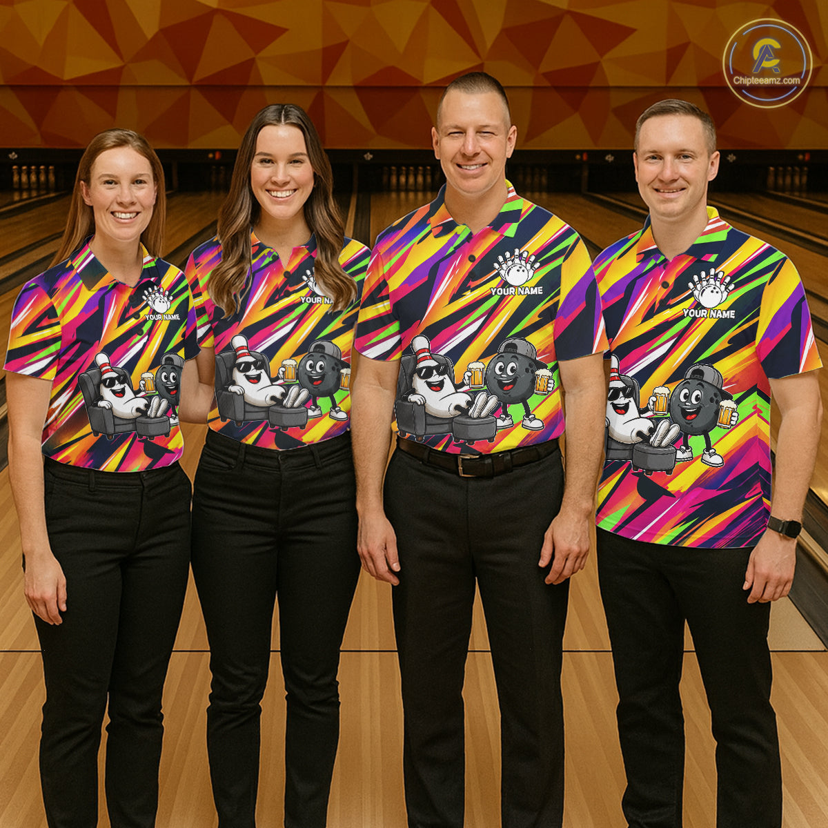 Chill Bowling Pins & Ball Strike Colorful Bowling Jersey For Men Custom Funny Drunk Bowling Team Shirts NYN4309