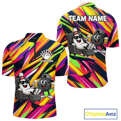 Chill Bowling Pins & Ball Strike Colorful Bowling Jersey For Men Custom Funny Drunk Bowling Team Shirts NYN4309