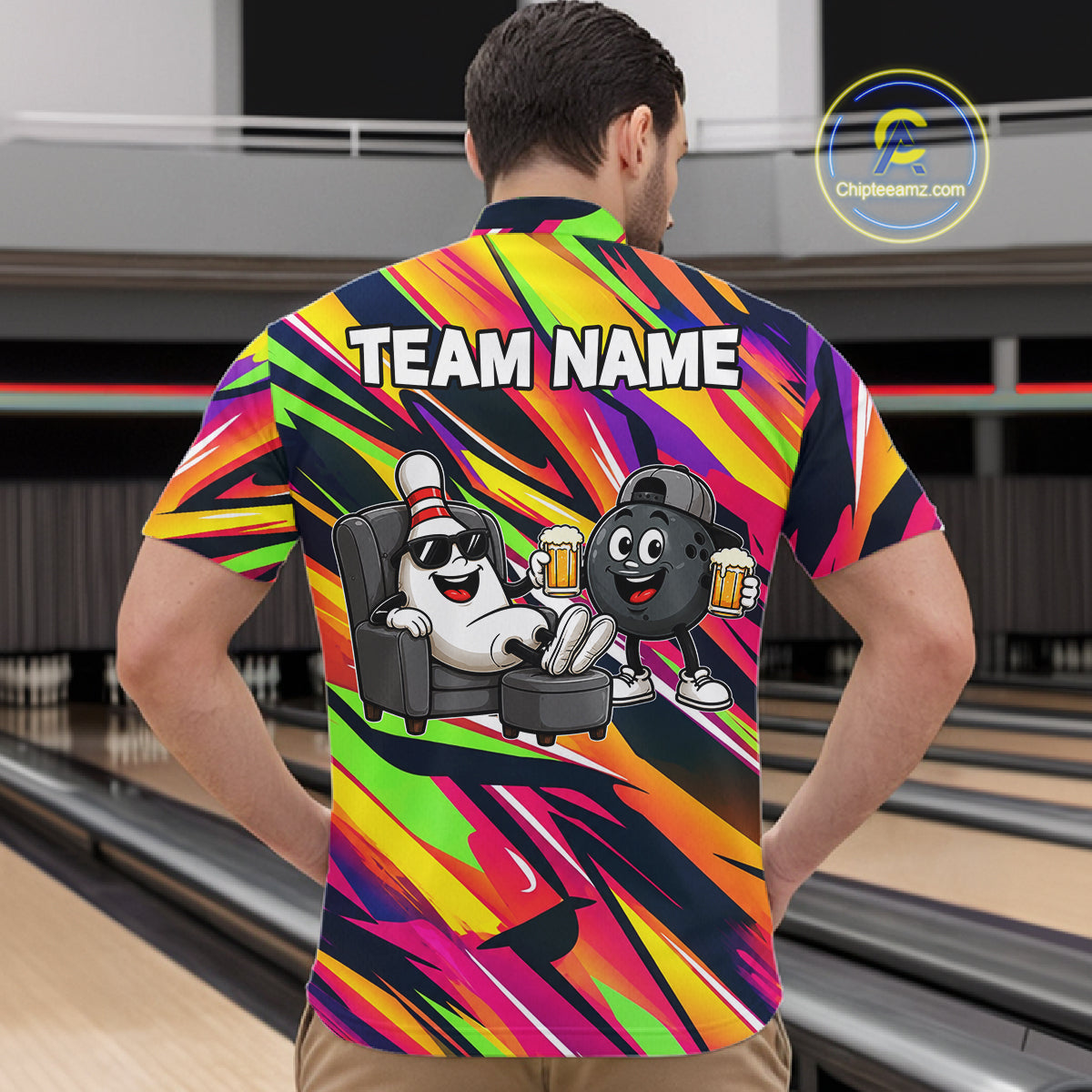 Chill Bowling Pins & Ball Strike Colorful Bowling Jersey For Men Custom Funny Drunk Bowling Team Shirts NYN4309