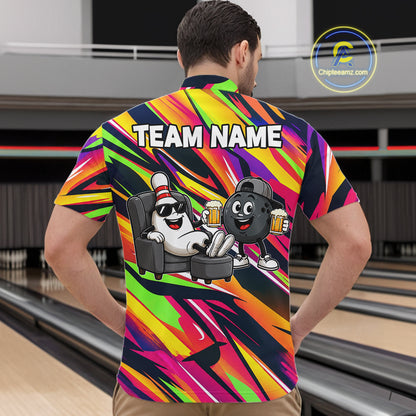Chill Bowling Pins & Ball Strike Colorful Bowling Jersey For Men Custom Funny Drunk Bowling Team Shirts NYN4309